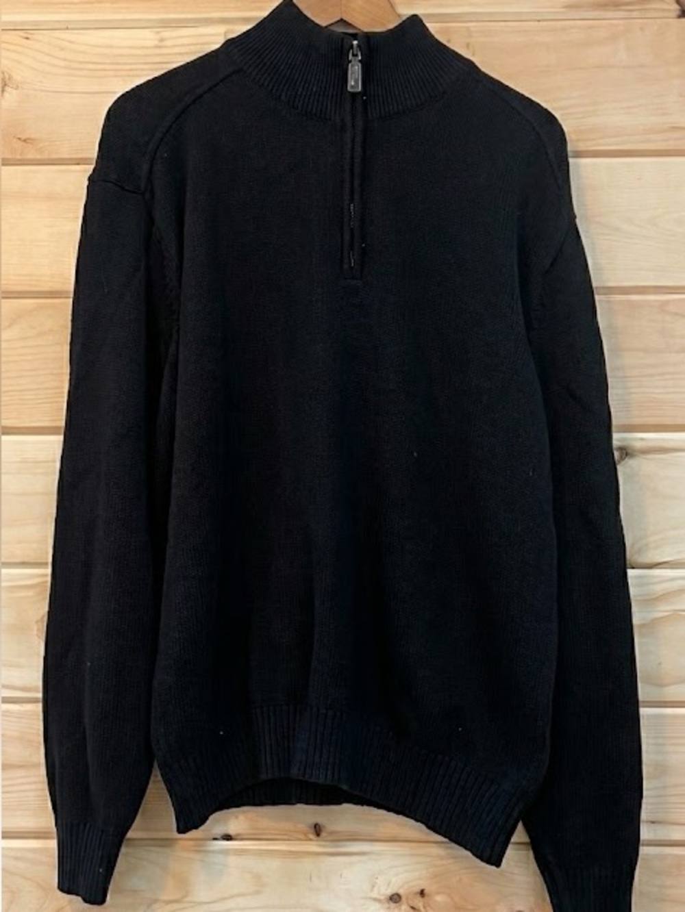 Oscar de la Renta Mens Black 100% Cotton Quarter Zip Sweater XL Quiet Luxury